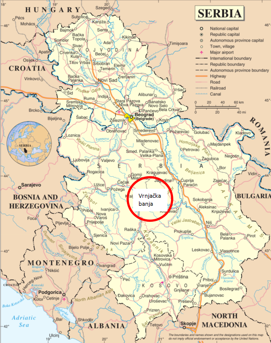 Mapa Srbije — udaljenosti do Vrnjačke Banje